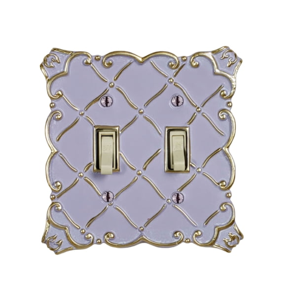 Angelitta Decorative Double Switch Purple Switchplate | 2-Gang | Classic Gold Scroll Light Cover