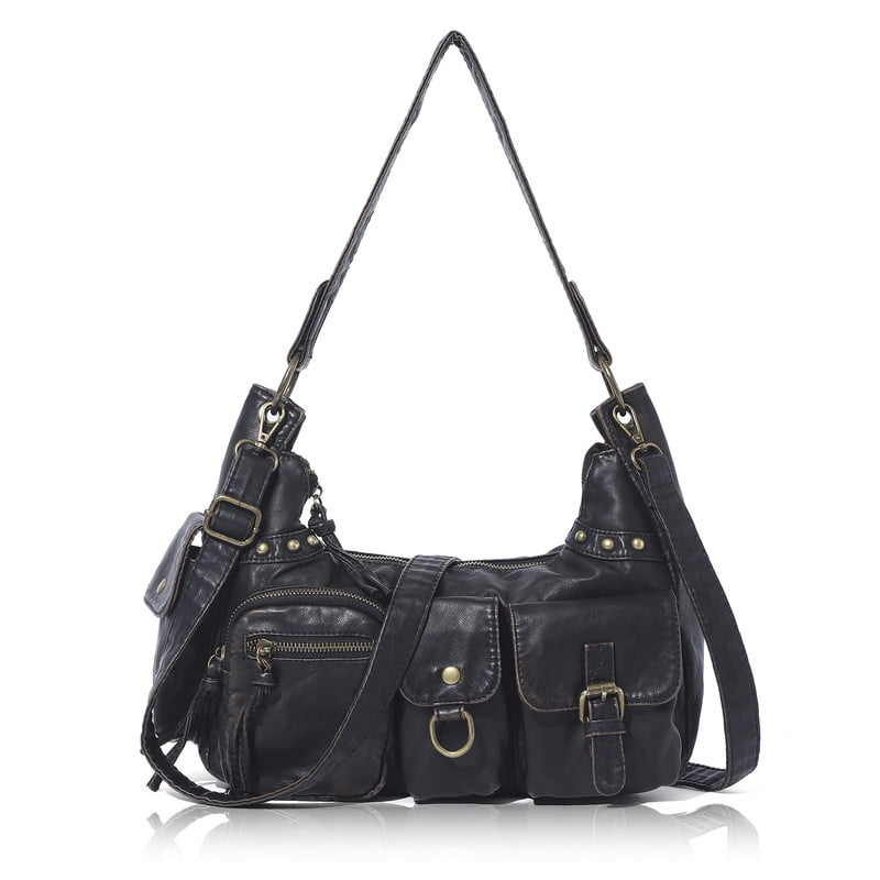 Angelkiss Crossbody Bag Vegan Leather multi pockets Shoulder Bag Hobo Purses for Women Tote Satchel Handbags