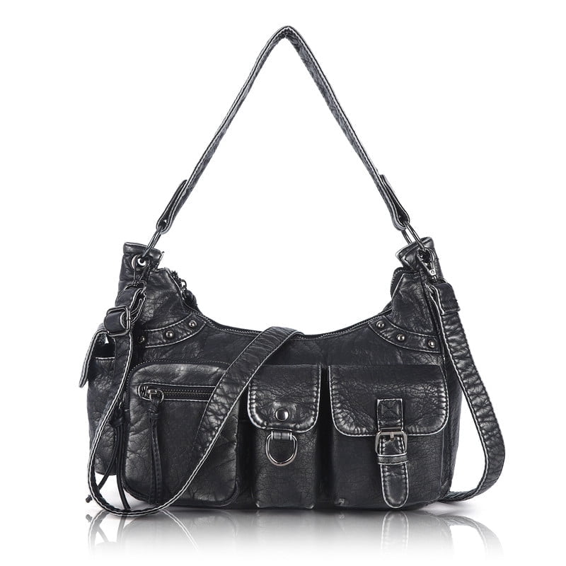 Angelkiss Crossbody Bag Vegan Leather multi pockets Shoulder Bag Hobo Purses for Women Tote Satchel Handbags