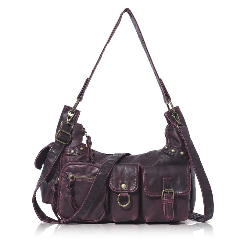 Angelkiss Crossbody Bag Vegan Leather multi pockets Shoulder Bag Hobo Purses for Women Tote Satchel Handbags
