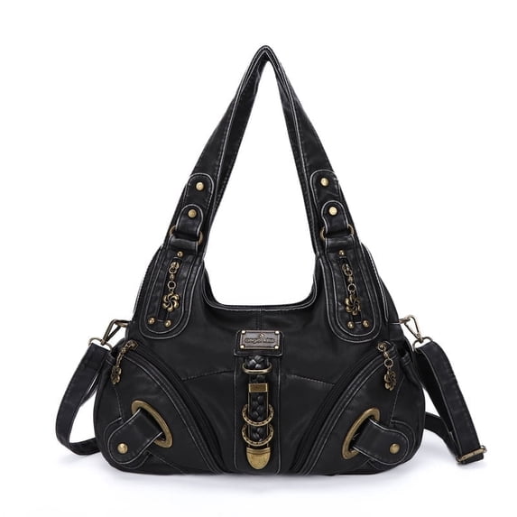 Angel Kiss Black Hobo Shoulder Purse for Women with Adjustable Long Straps and Multiple Pockets