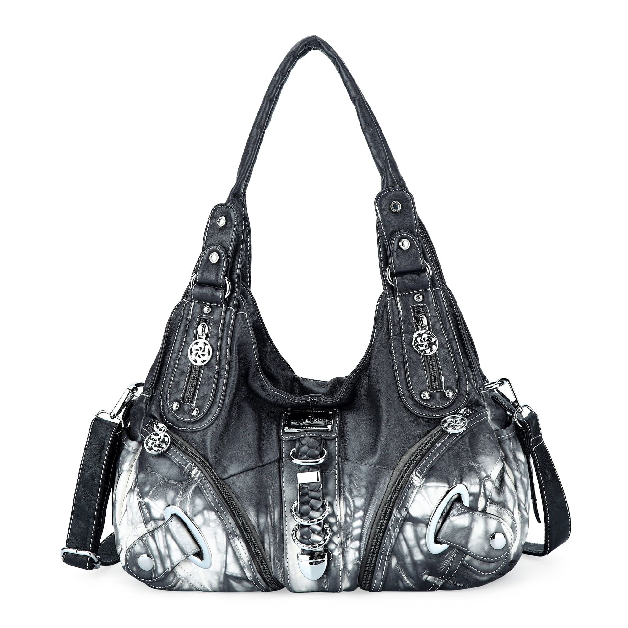 Angelkiss Handtas, schoudertas, dames, hobo, groot, boekentas, voor dagelijks gebruik, Zwart, Large