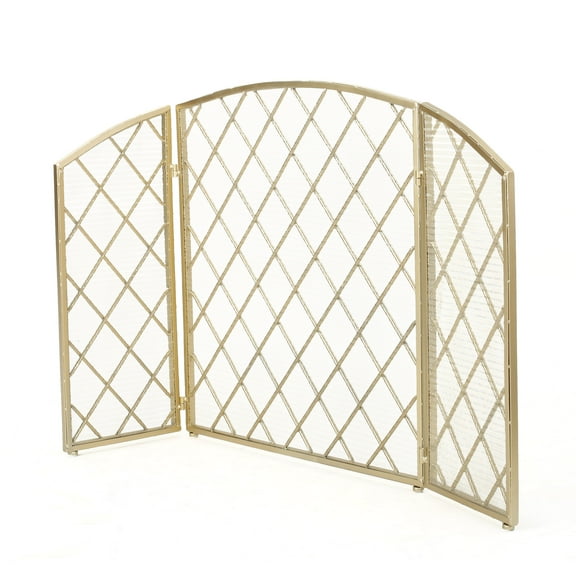 Angella 3 Panelled Iron Fireplace Screen, Gold