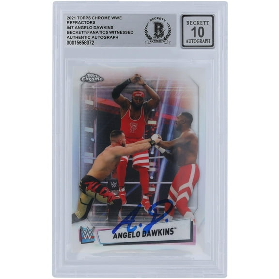Angelo Dawkins WWE Autographed 2021 Topps Chrome Refractors #47 Beckett Fanatics Witnessed Authenticated 10 Card - Fanatics Authentic Certified