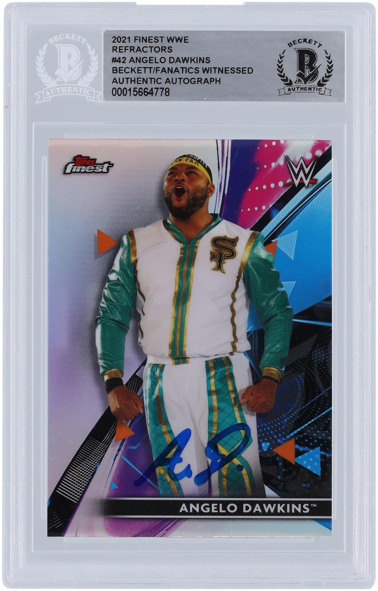 Angelo Dawkins WWE Autographed 2021 Topps Finest Refractors #42 Beckett Fanatics Witnessed Authenticated Card - Fanatics Authentic Certified