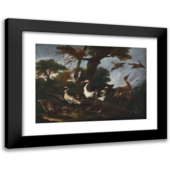 Angelo Maria Crivelli 24x18 Black Modern Framed Museum Art Print Titled - Landscape with Birds (1665 - 1730)