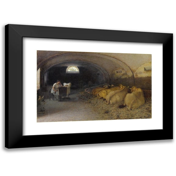 Angelo Morbelli 14x11 Black Modern Framed Museum Art Print Titled - Pax (La Stalla) (1918)