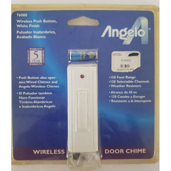 Angelo Wireless Push Button Door Bell 76080 White 150 Foot Range