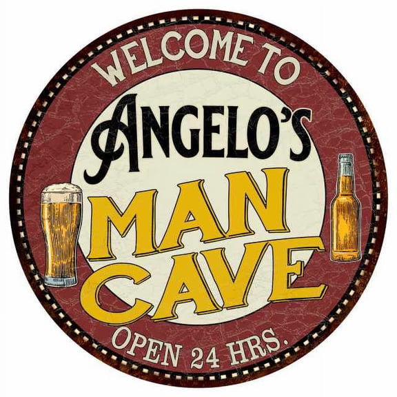 Angelo's Man Cave 14" Round Metal Sign Kitchen Bar Wall Decor 100140035245