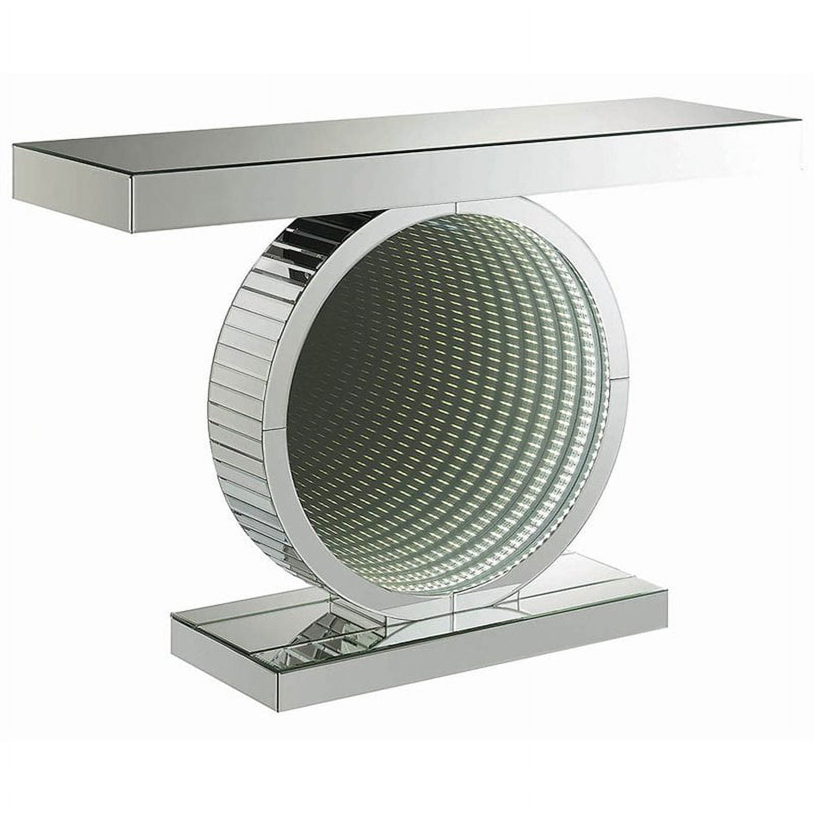 Mirrored Glass Console Table with Circular Base and Storage