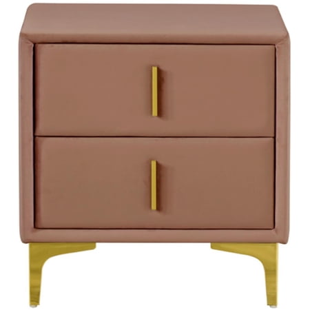 Angelou Cognac Tan Velvet Upholstered Nightstand Bed Side Tables with 2 Drawers
