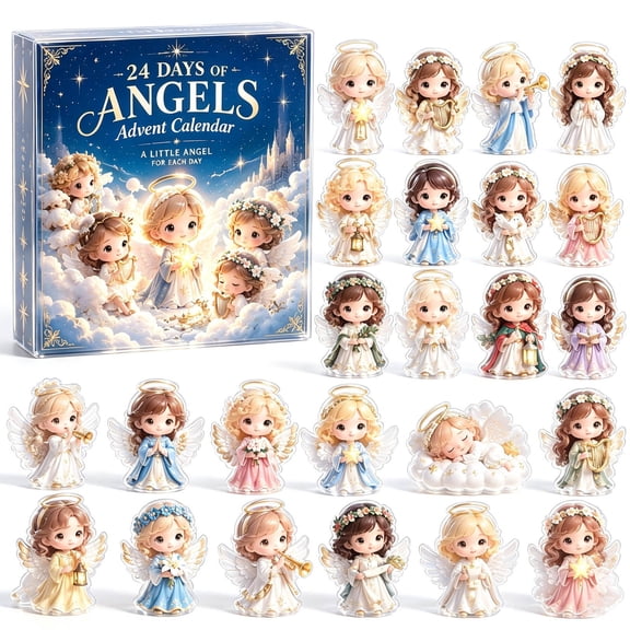 Angels Advent Calendar 2026, 24 Days Christmas Countdown with 24 Unique 2D Acrylic Ornaments, Holiday Tree Decor, Gift for Adults and Family