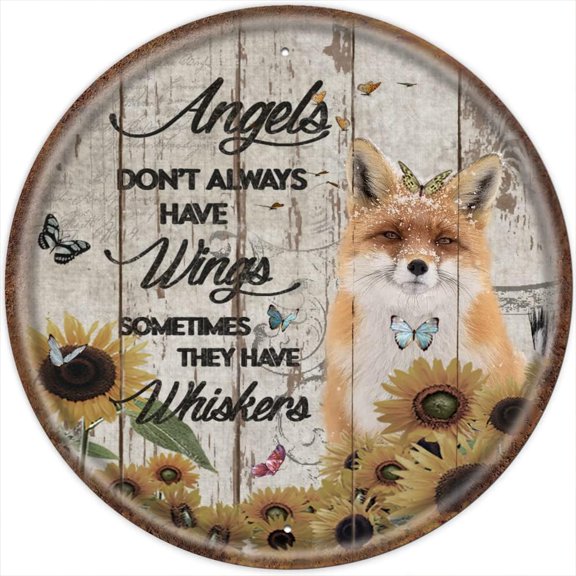 Angels Don't Always Have Wings Sometimes They Have Whiskers Retro Round Sign Fox Lovers Gift Animal Wall Decor for Home Office Cafes Bars Pubs 12x12 Inch Round Bathroom Decor