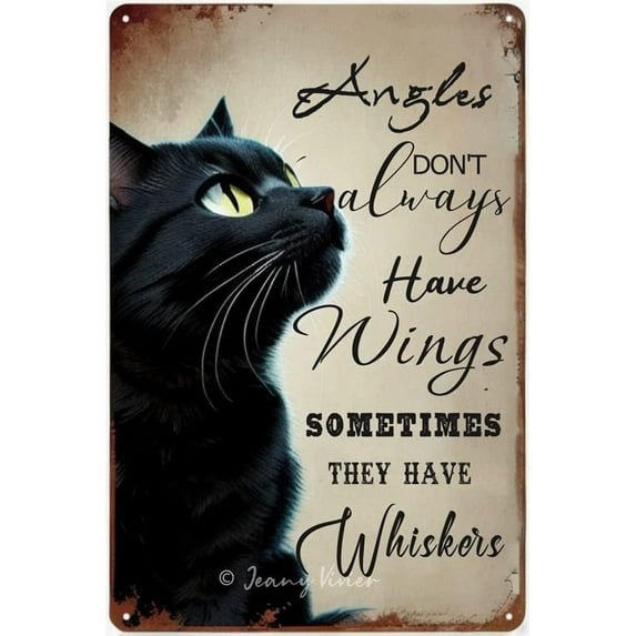 Angels Don't Always Have Wings Sometimes They Have Whiskers Tin Sign Vintage Floral Black Cat Poster Black Cat Gifts for Cat Lovers, Cat Wall Decor for Bedroom 12x16 In