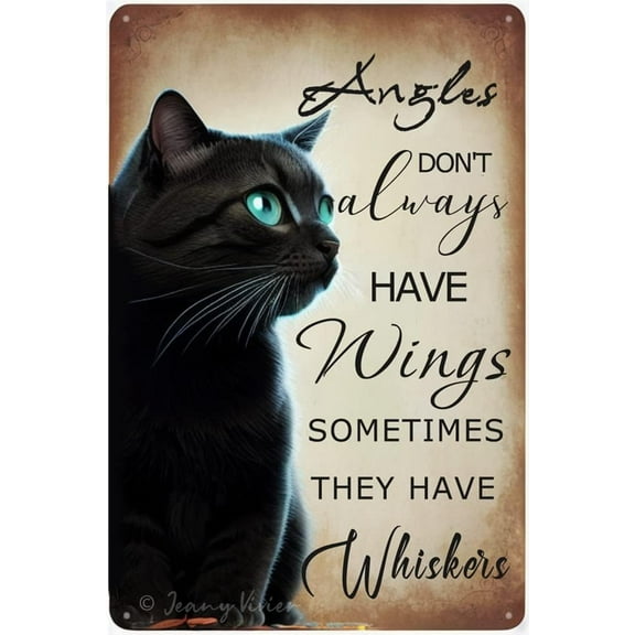 Angels Don't Always Have Wings Sometimes They Have Whiskers Tin Sign, Vintage Floral Black Cat Poster, Cat Angels Wings Tin Plaque, Black Cat Memorial Decor, Gift for Cat Lovers 12x8 In