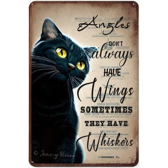 Angels Don't Always Have Wings Sometimes They Have Whiskers Tin Sign Vintage Floral Black Cat Poster, Cat Angels Wings Tin Plaque, Black Cat Memorial Gifts, Cat Decor 5.5x8 Inches