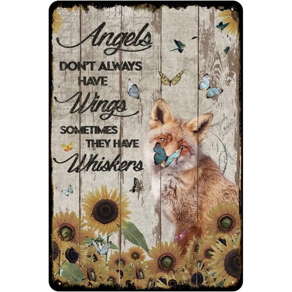 Angels Don't Always Have Wings Sometimes They Have Whiskers Vintage Tin Sign Fox Lovers Gift Animal Wall Art Home & Office Inspirational Quote Sign Housewarming Gift 5.5x8 Inches