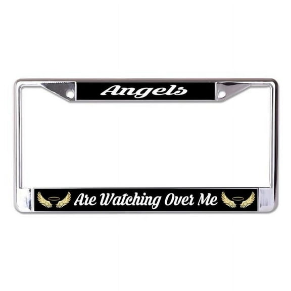 Angels Are Watching Over Me Gold Wings Chrome License Plate Frame