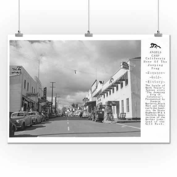 Angels Camp, California - Street Scene and Brief History of Angels Camp (24x36 Giclee Gallery Print, Wall Decor Travel Poster)