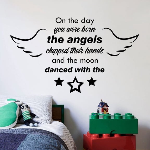 Angels Clapped Their Hands Baby Children Family Quote Quotes Wall Sticker Art Decal for Girls Boys Room Bedroom Nursery Kindergarten Fun Home Decor Stickers Wall Art Vinyl Decoration Size (