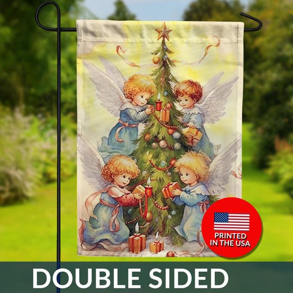 Angels Decorate Tree Double Sided Flag Angels Christmas Tree Decorating Heavenly Holiday 1