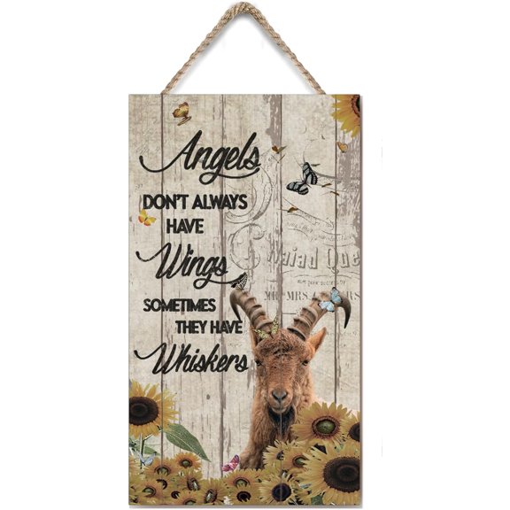 Angels Don't Always Have Wings Sometimes They Have Whiskers Wooden Hanging Sign Antelope Lovers Gift Hanging Wall Sign Inspirational Rustic Wooden Decor for Home Room Kitchen 6x12 Inches