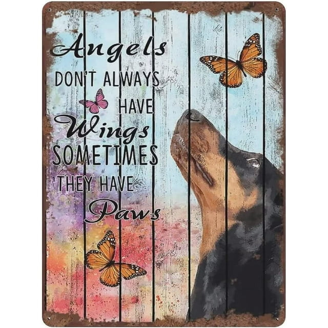 Angels Don't Always Have Wings The Metal Sign Dachshund And Butterflies Vintage Tin Poster Kitchen Garden Parlor Cafe Office Home Wall Decor Plaque 12x16 Inch