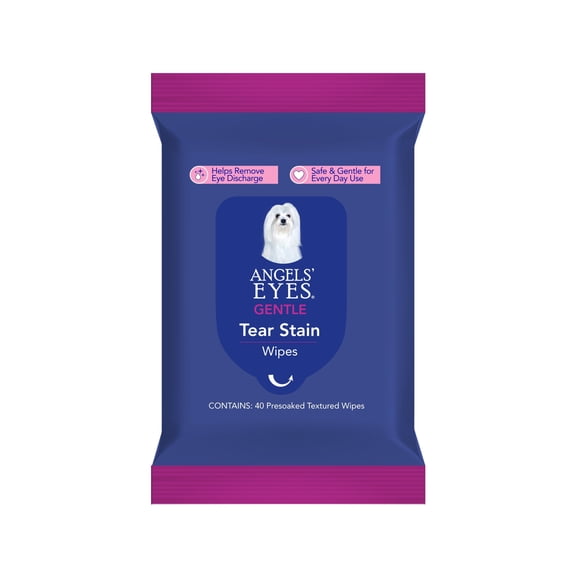 ANGELS EYES Face, Eye & Paw Cleansing & Tear Stain Wipe, Large 4x7 Hypoallergenic Dog & Cat Wipes, Reduce Tear Stains, Dirt, and Discharge, Fragrance Free, 40 Count