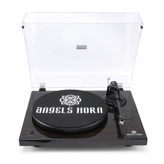 Angels Horn H002BT-BK Bluetooth Turntable, High-Fidelity Vinyl Record Player (Mahogany)