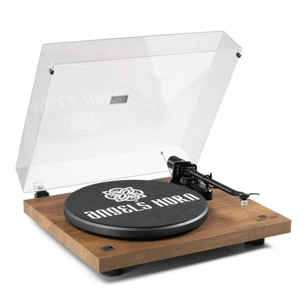 Angels Horn H002BT Bluetooth Turntable, High-Fidelity Vinyl Record Player (Walnut)