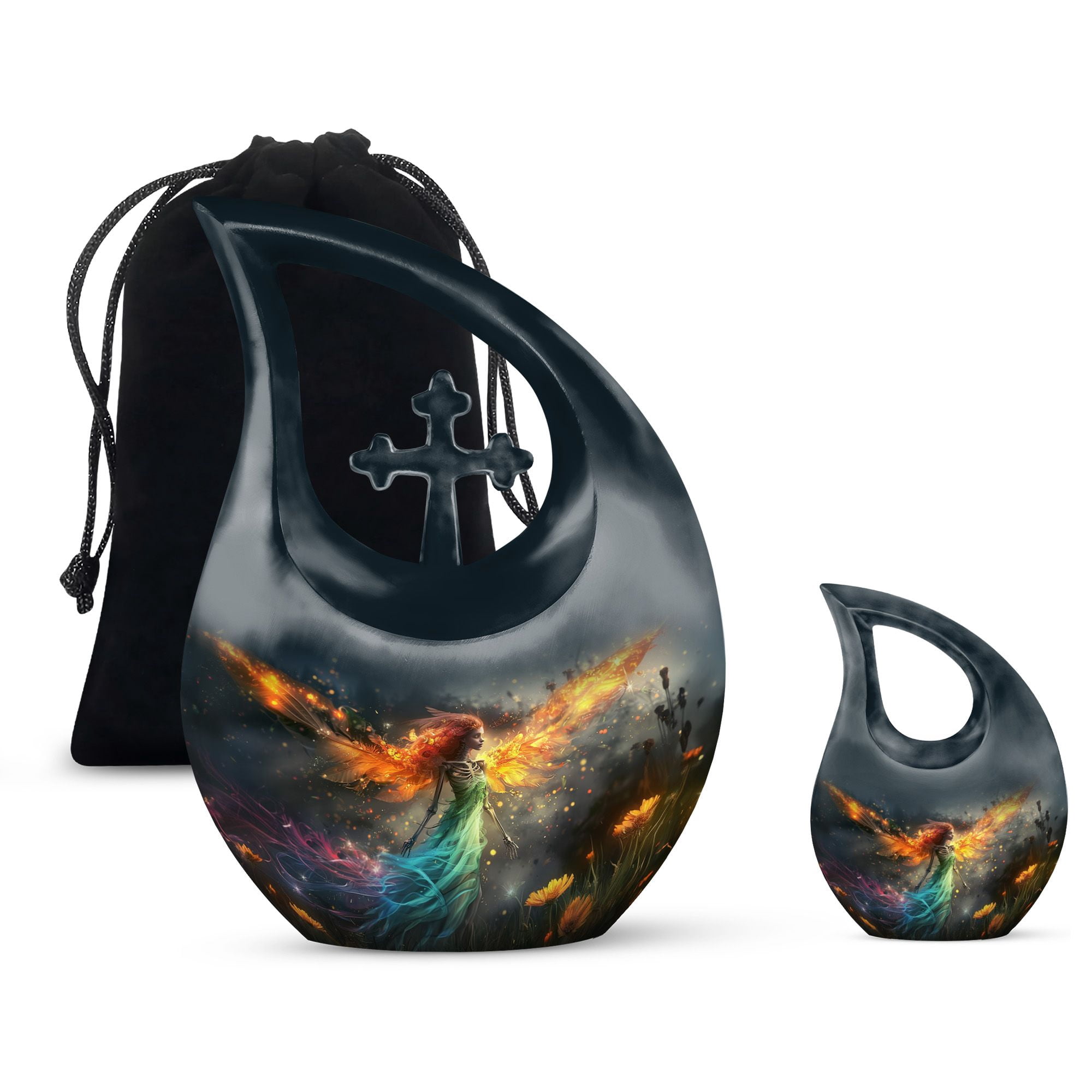 Grey Multicolor Teardrop Urn For Ashes - 10 Inch Tall, 2.5 Litre Capacity, Decorative Adult Cremation Urn
