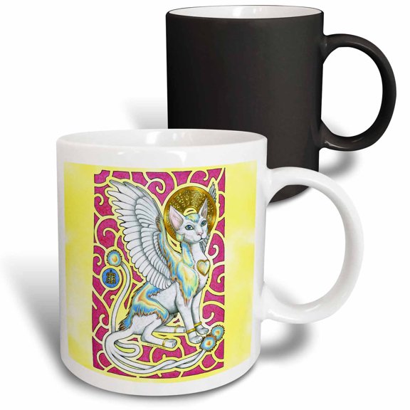 3drose, Angels Walk on Four Paws Fantasy Winged Cat Art, 11oz Magic Transforming Mug