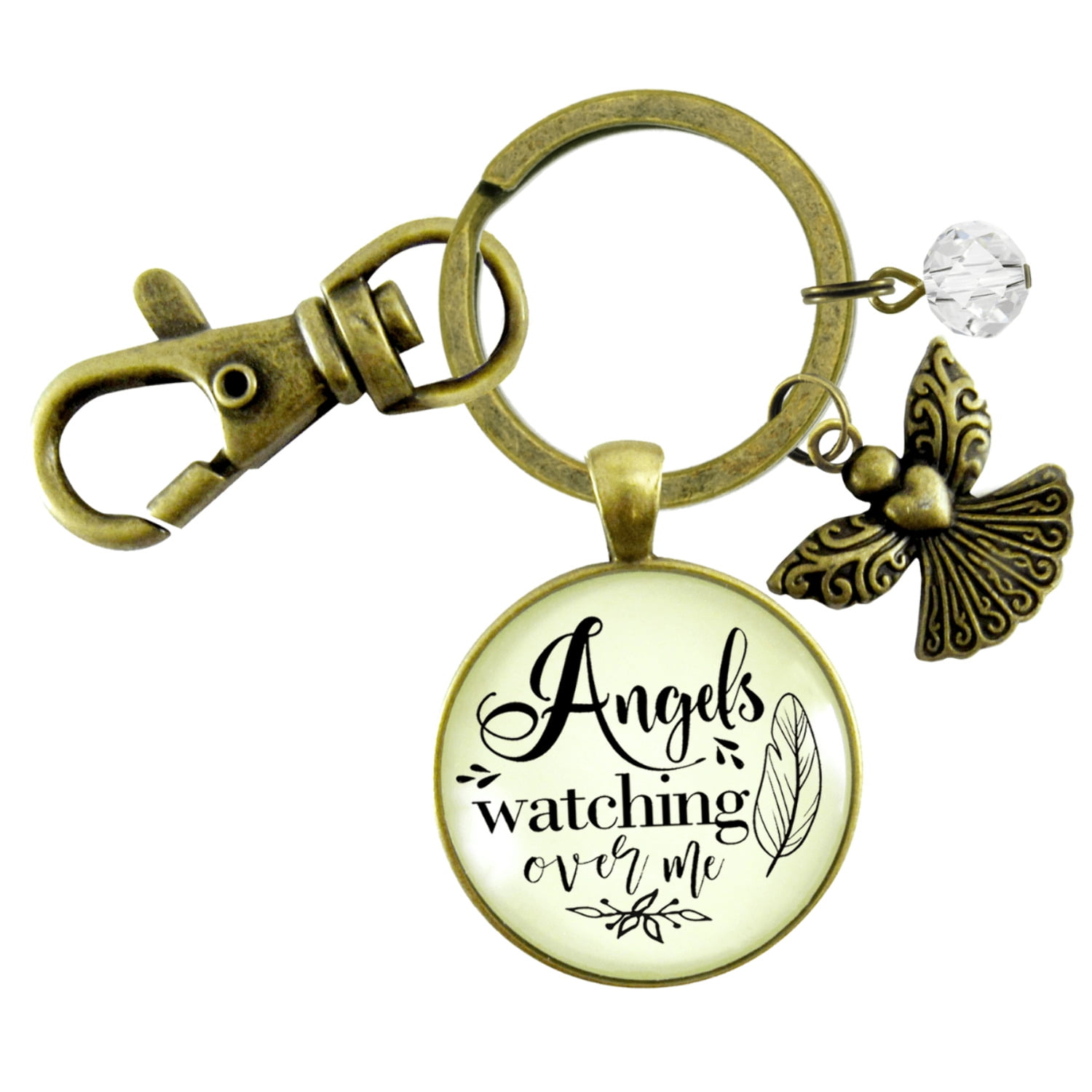 Angels Watching Over Me Gutsy Goodness Bronze Keychain Guardian Angel Memorial Gift Heaven Inspired