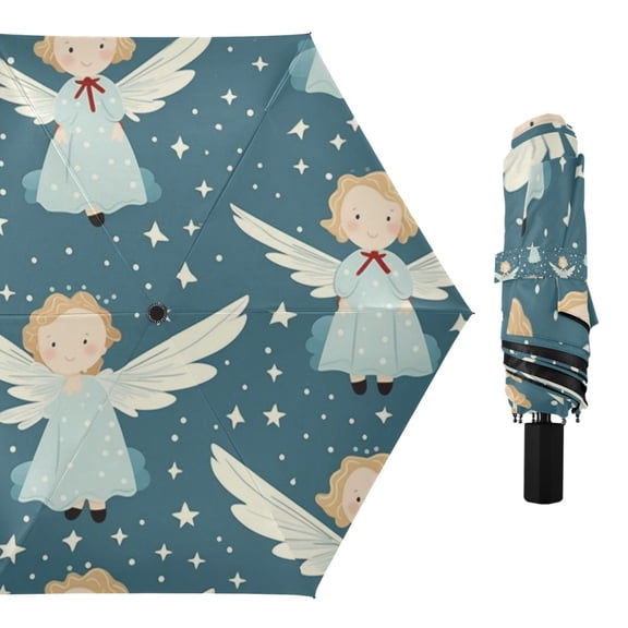 Angels and Star Compact Sun Umbrella Windproof Travel Umbrellas for Rain Strong Portable UV Protection