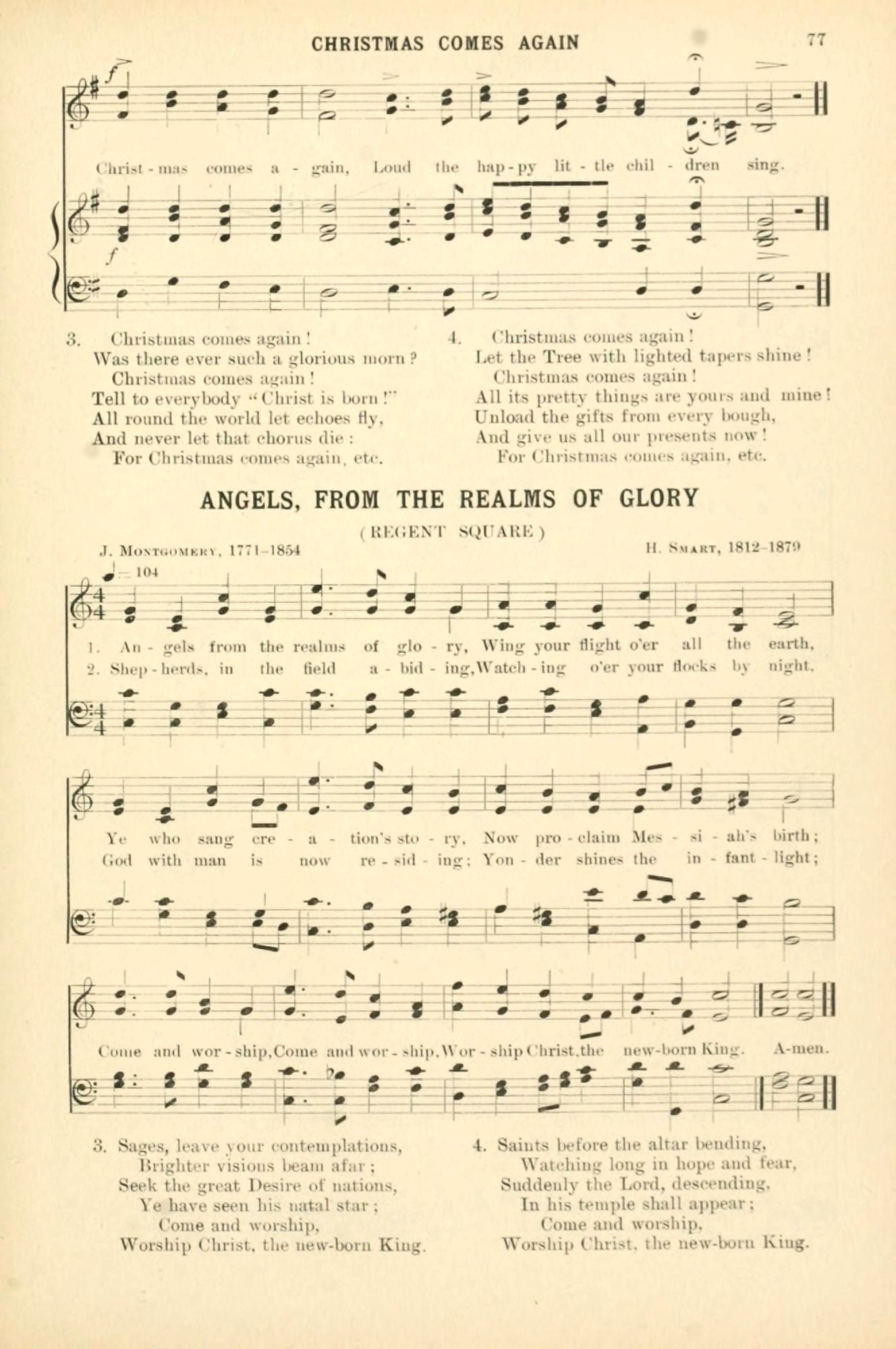 Angels from the Realms of Glory Smart & Montgomery Christmas Carols & Hymns 1910 Canvas Art - (18 x 24)