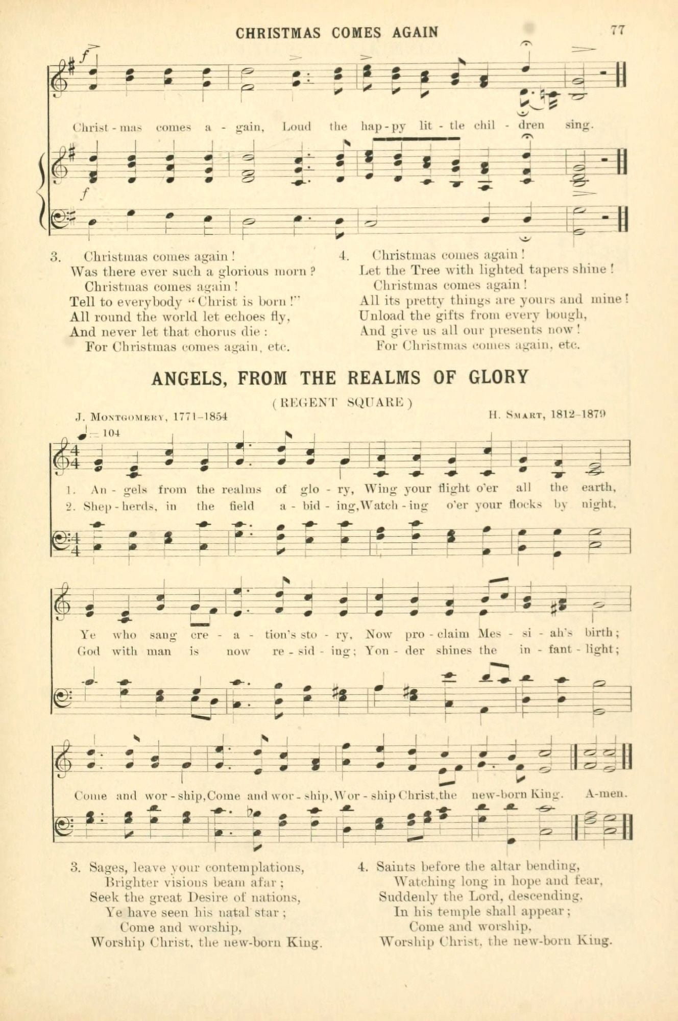Angels from the Realms of Glory Smart & Montgomery Christmas Carols & Hymns 1910 Canvas Art - (24 x 36)