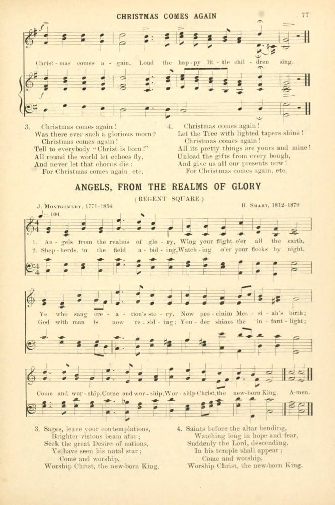 Angels from the Realms of Glory Smart & Montgomery Christmas Carols & Hymns 1910 Canvas Art - (24 x 36)