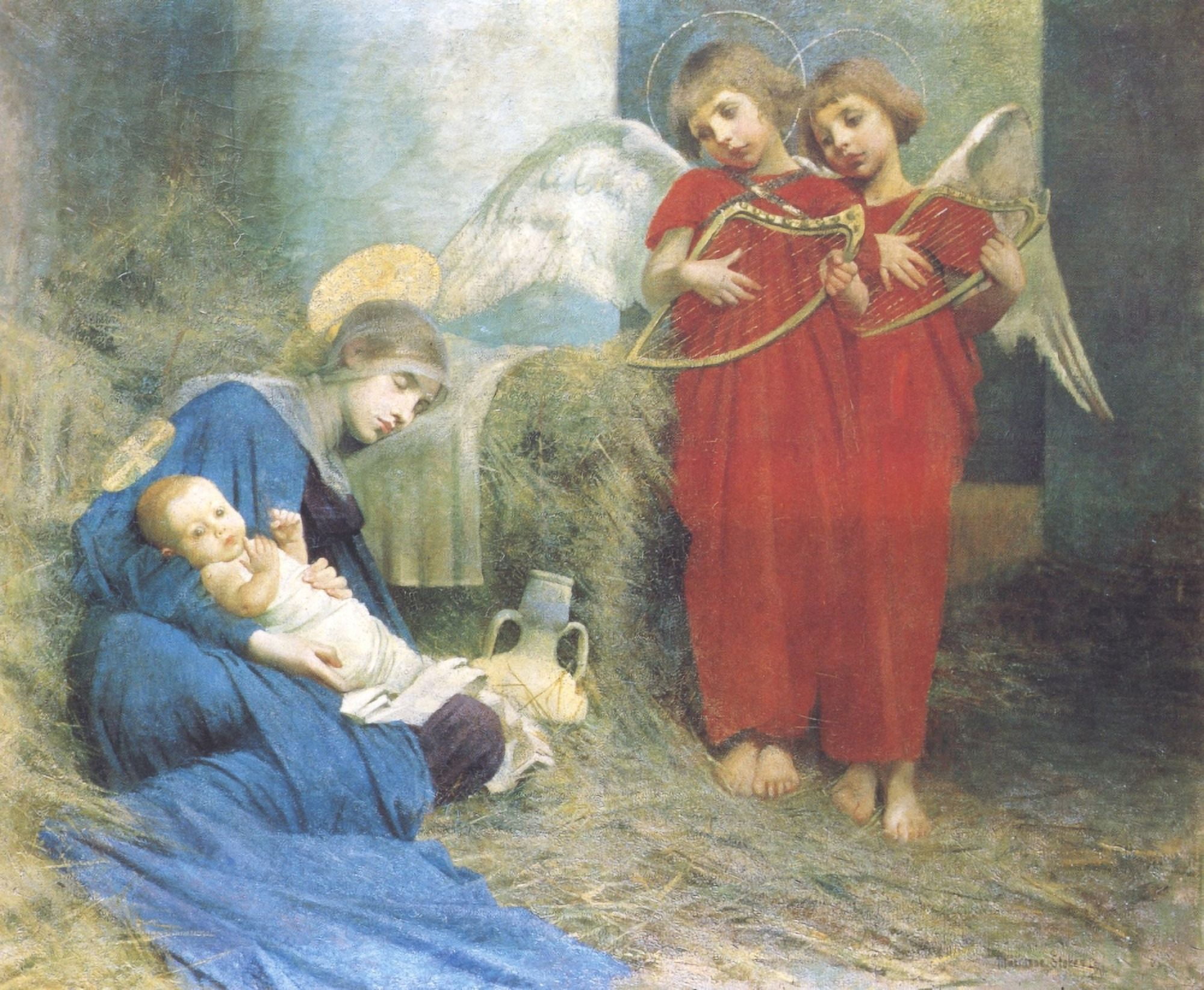 Angels & the Holy Child 1893 Canvas Art - Marianne Stokes (24 x 36)