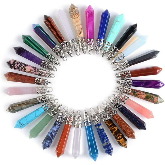 Angelstones 12pcs Big Semi-Precious Gemstone Crystal Healing Hexagonal Point Pendant Bead