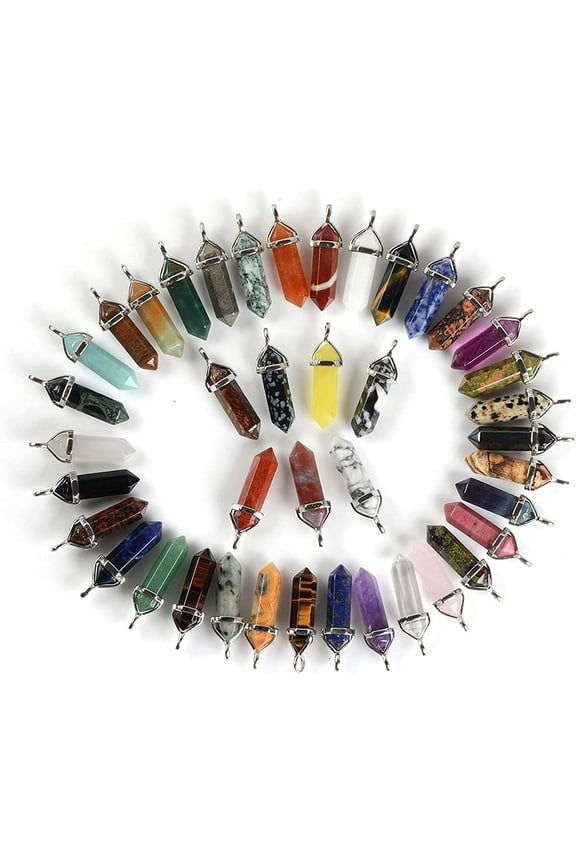 24pcs All Natural Semi-Precious Gemstone Crystal Healing Hexagonal Point Pendant Bead
