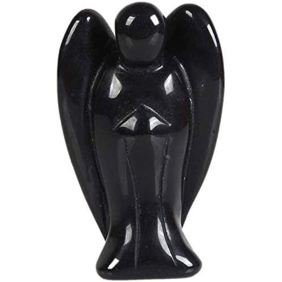 Angelstones Black Agate Gemstone Peace Angel Pocket Guardian Angel Healing Statue 2 inch