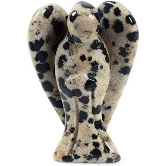 Angelstones Carved Dalmatian Jasper Gemstone Peace Angel Pocket Guardian AngelHealing Statue 1.5 inch