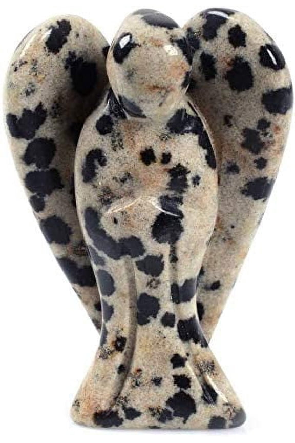 Carved Dalmatian Jasper Gemstone Peace Angel Pocket Guardian AngelHealing Statue 1.5 inch