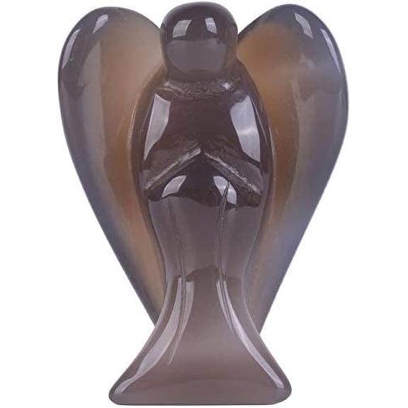 Angelstones Carved Gray Agate Gemstone Peace Angel Pocket Guardian AngelHealing Statue 2 inch