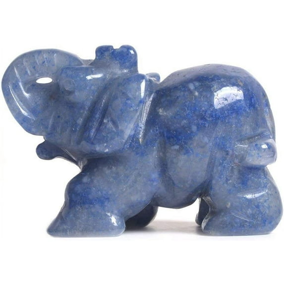 Angelstones Carved Natural Blue Aventurine Gemstone Elephant Healing Crystal Guardian Statue Figurine Crafts 2 inch