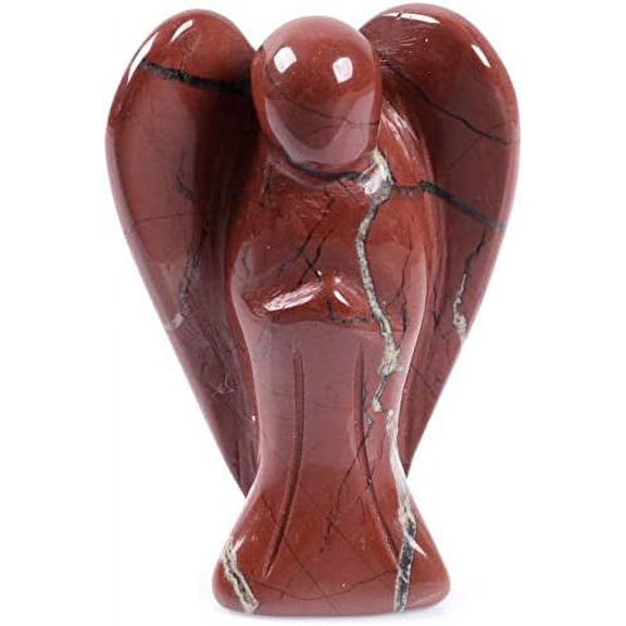 Angelstones Carved Red Jasper Gemstone Peace Angel Pocket Guardian AngelHealing Statue 1.5 inch