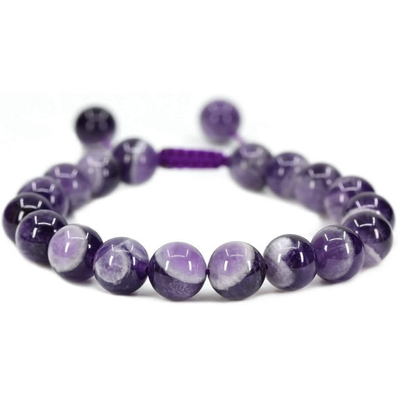 Angelstones Handmade Gemstone 10mm A Grade African Amethyst Round Beads Adjustable Braided Macrame Tassels Chakra Reiki Bracelets 7-9 inch Unisex