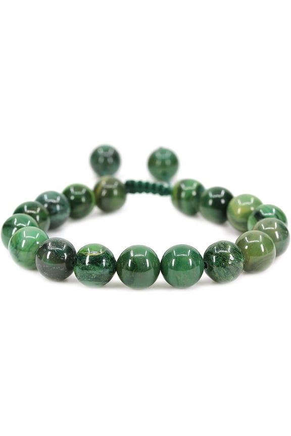 Handmade Gemstone 10mm African Serpentine Round Beads Adjustable Braided Macrame Tassels Chakra Reiki Bracelets 7-9 inch Unisex