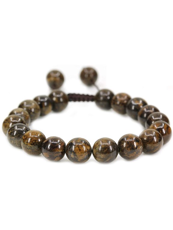 Handmade Gemstone 10mm Bronzite Round Beads Adjustable Braided Macrame Tassels Chakra Reiki Bracelets 7-9 inch Unisex