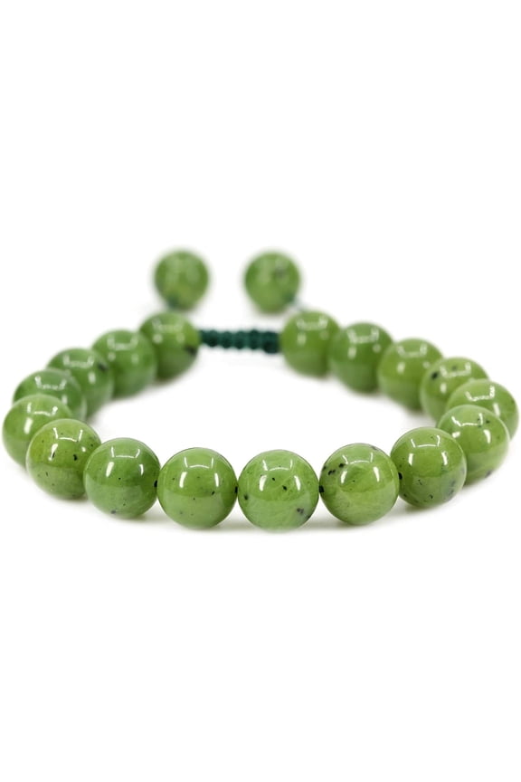 Handmade Gemstone 10mm A Grade Canadian Nephrite Jade Round Beads Adjustable Braided Macrame Tassels Chakra Reiki Bracelets 7-9 inch Unisex
